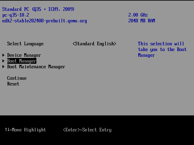 QEMU EFI Menu