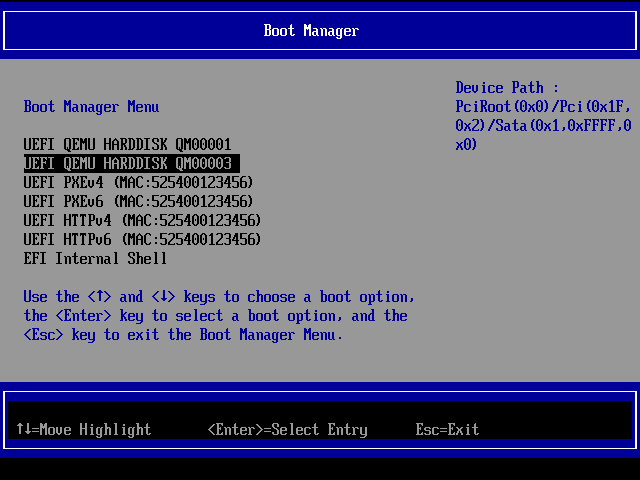 QEMU EFI Boot Manager
